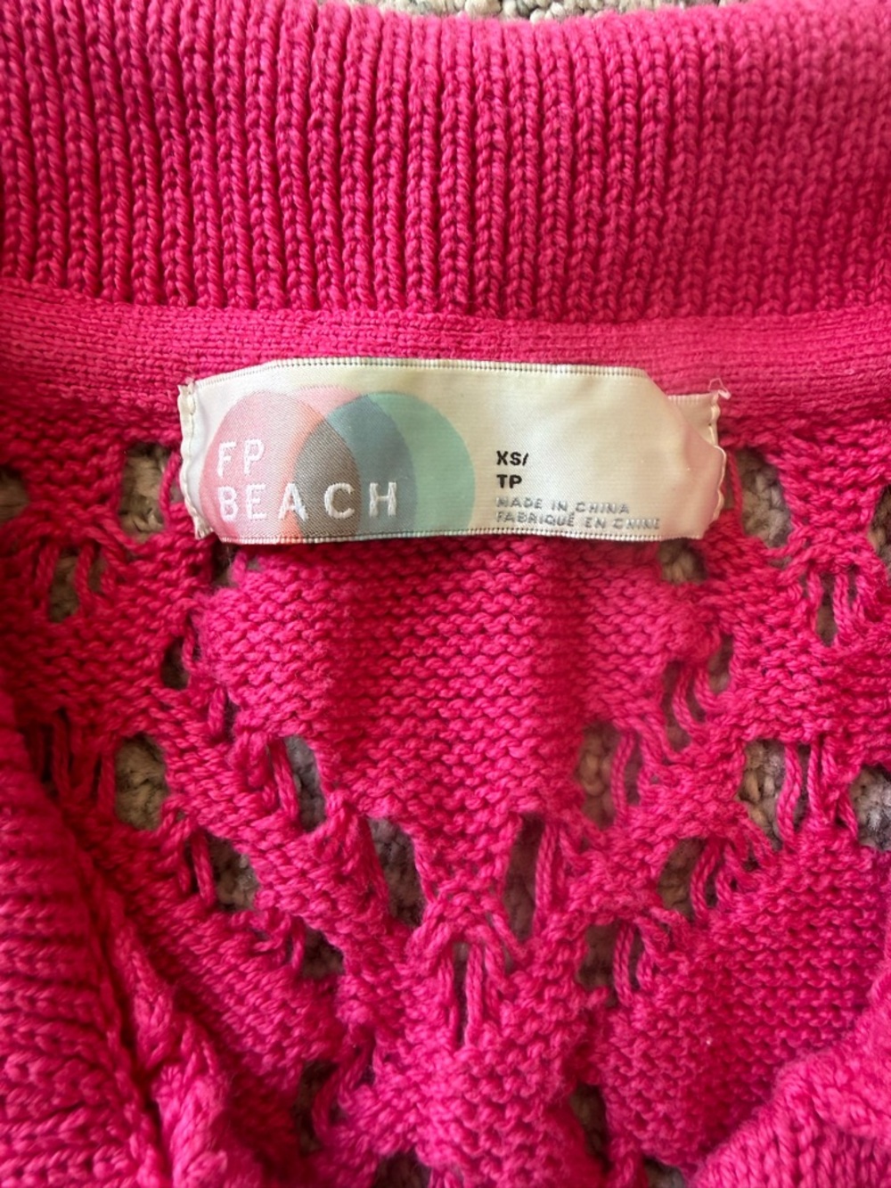 Free People Emily Fauxchet Open-Knit Short Sleeve Cardigan Hot Pink XS - Picture 5 of 7